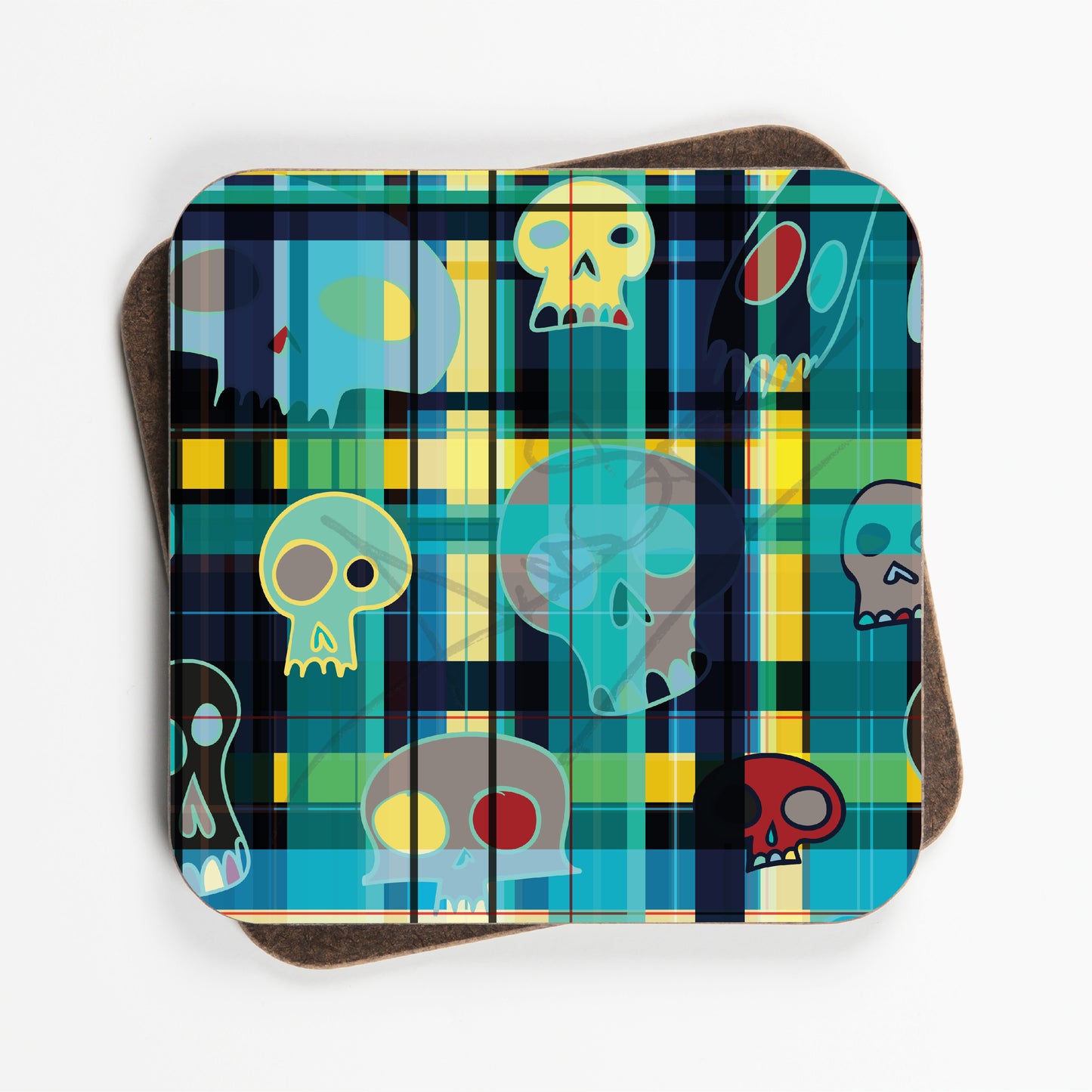 Colourful Blue Green Skull Pattern Coasters - Set Of Four - 90mm x 90mm