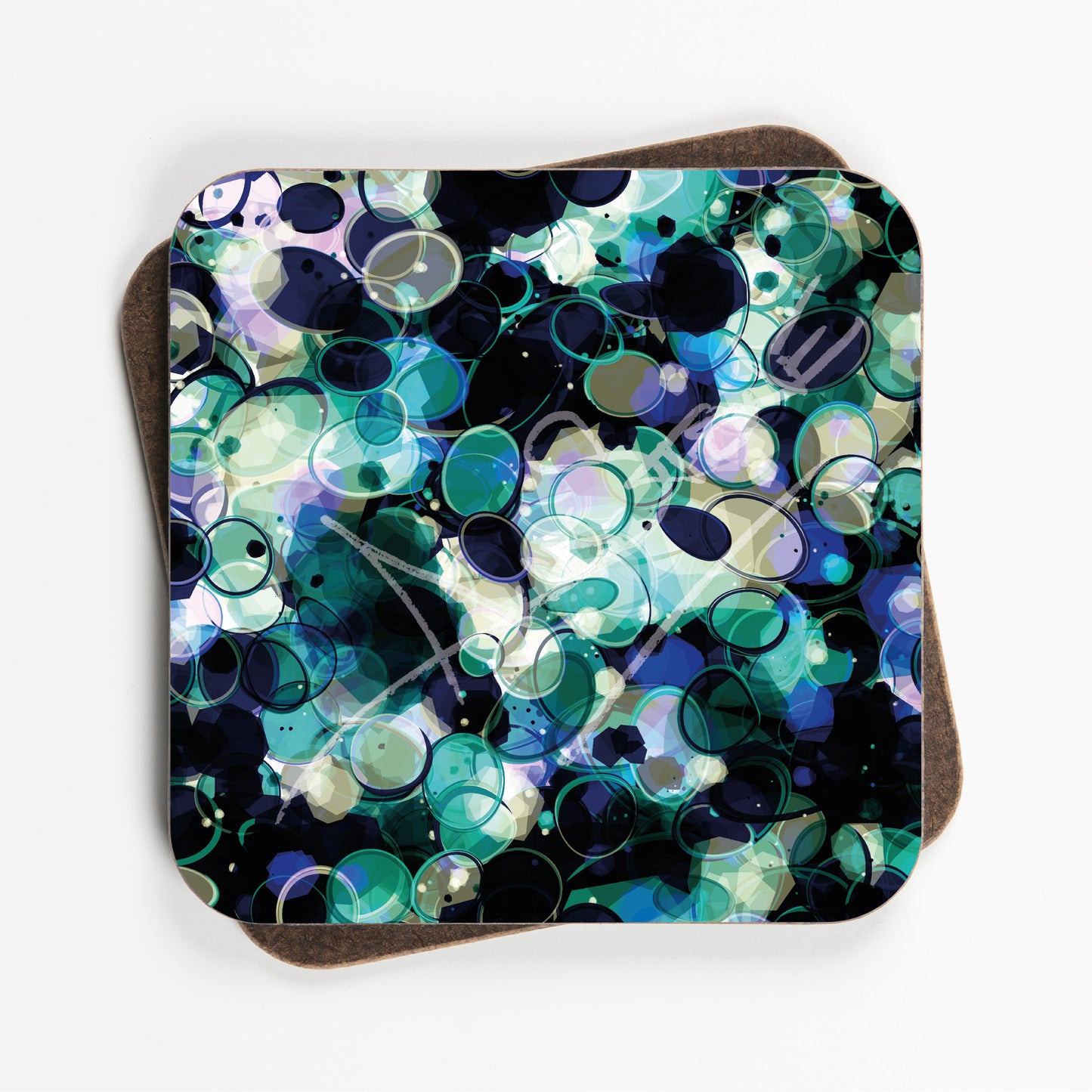 Blue And Green Oil Slick Pattern Coasters - Set Of Four - 90mm x 90mm