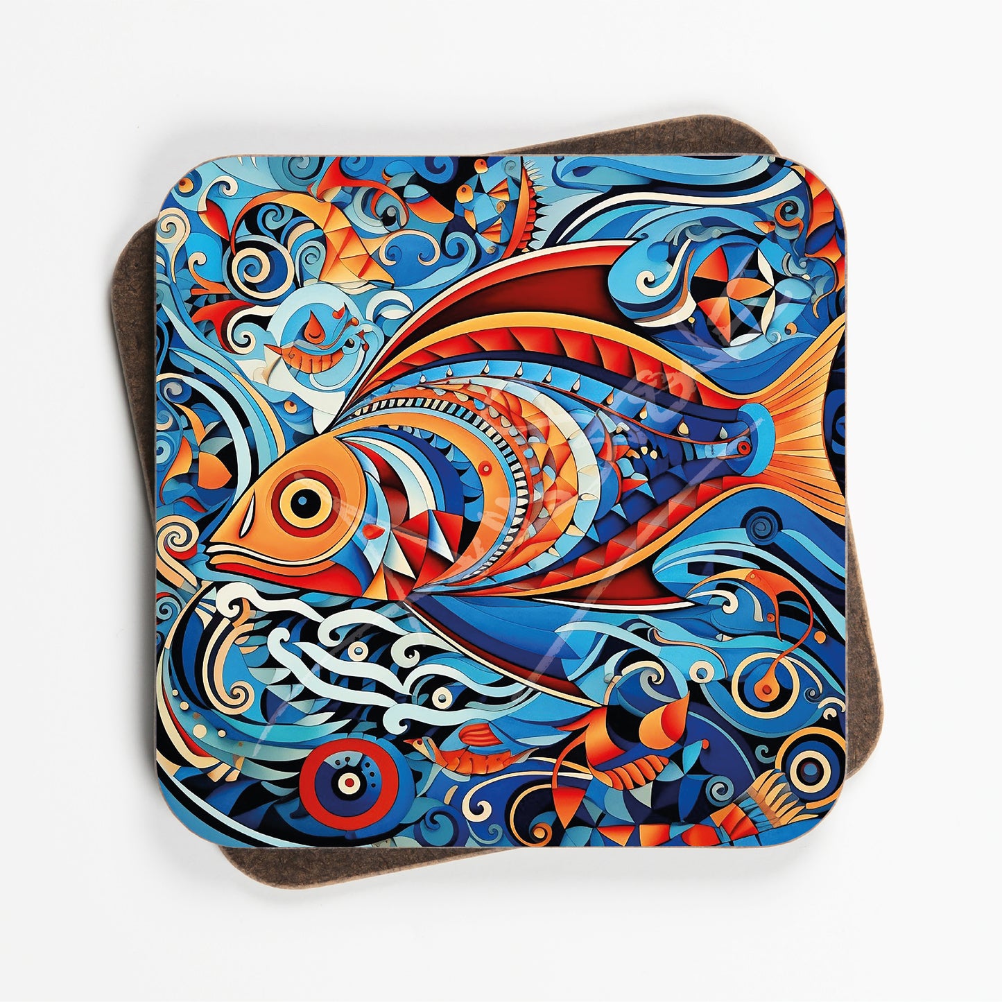 Abstract Fish Design Coasters - Set Of Four - 90mm x 90mm