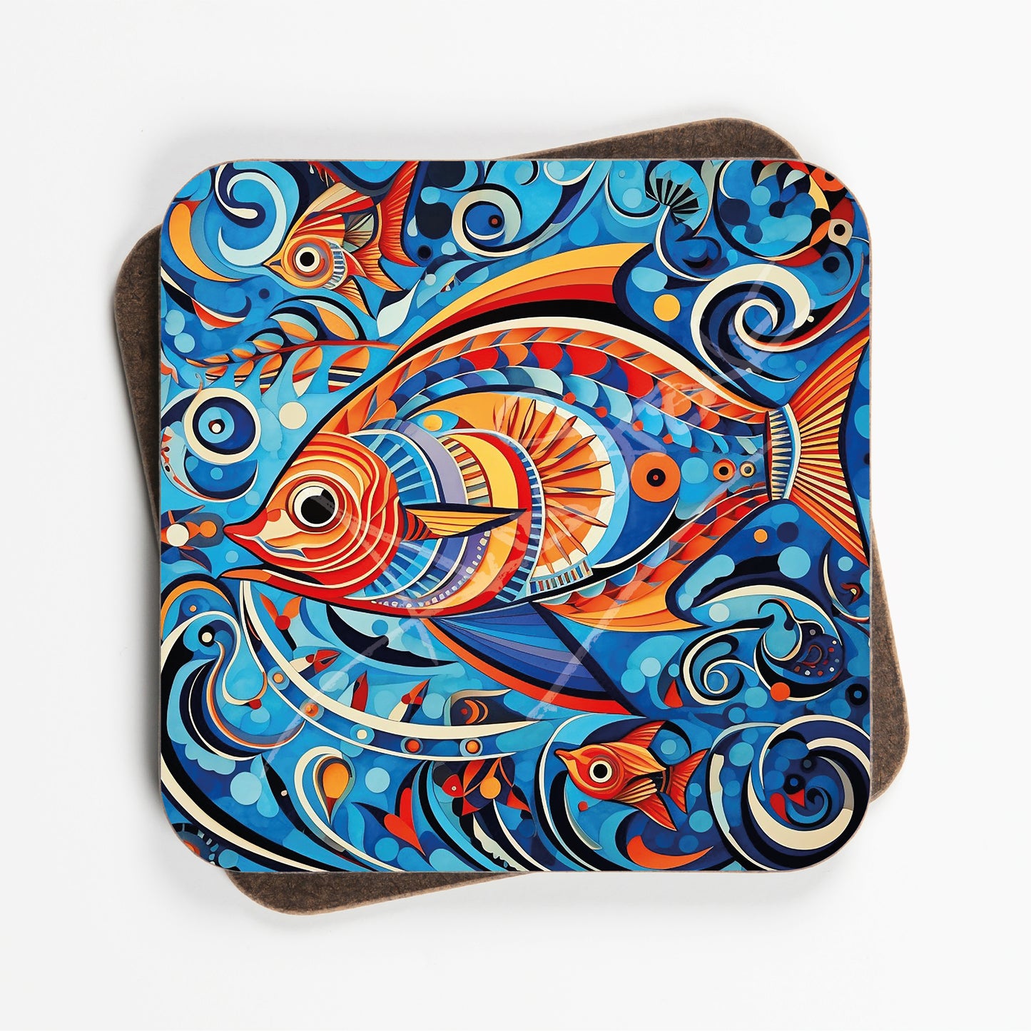 Abstract Fish Design Coasters - Set Of Four - 90mm x 90mm