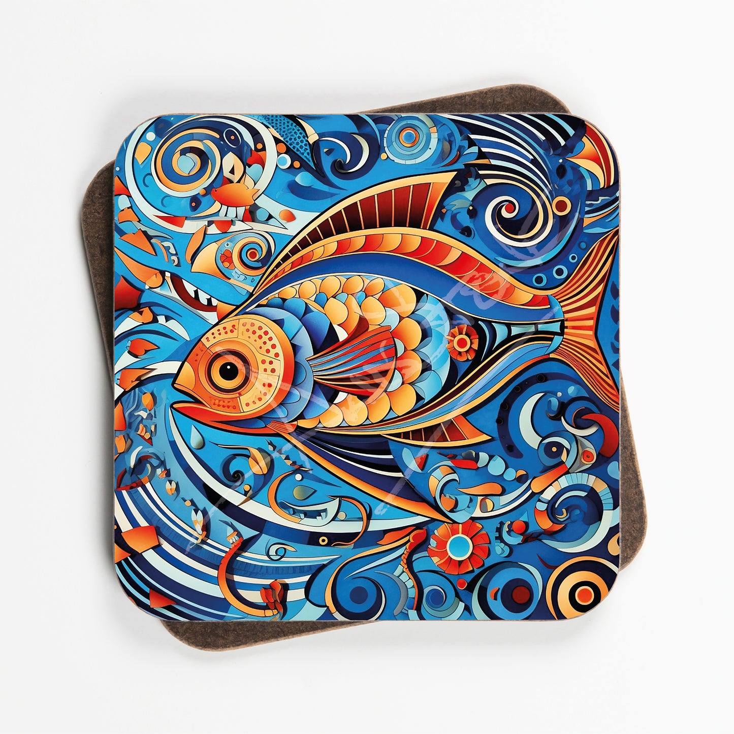 Abstract Fish Design Coasters - Set Of Four - 90mm x 90mm