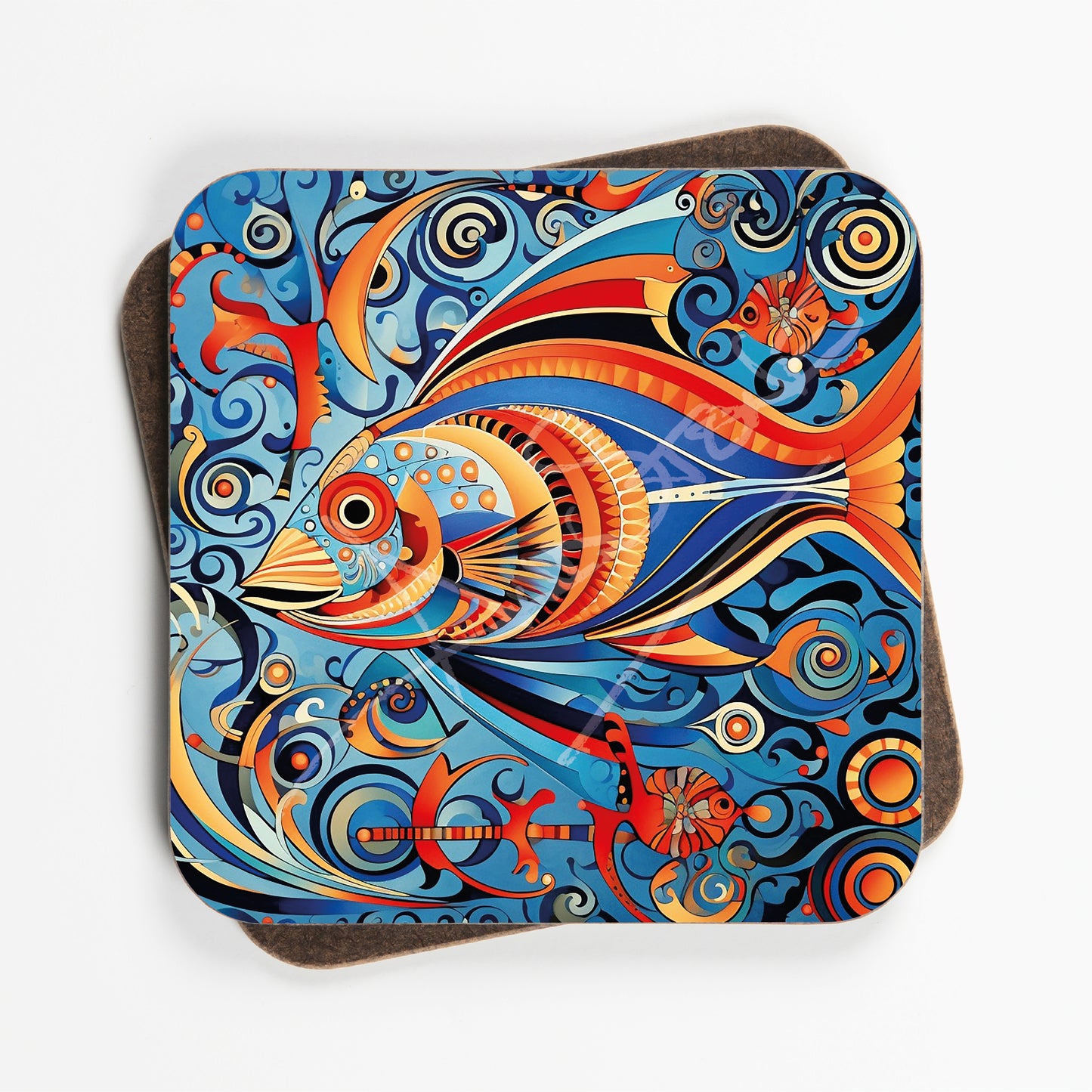 Abstract Fish Design Coasters - Set Of Four - 90mm x 90mm