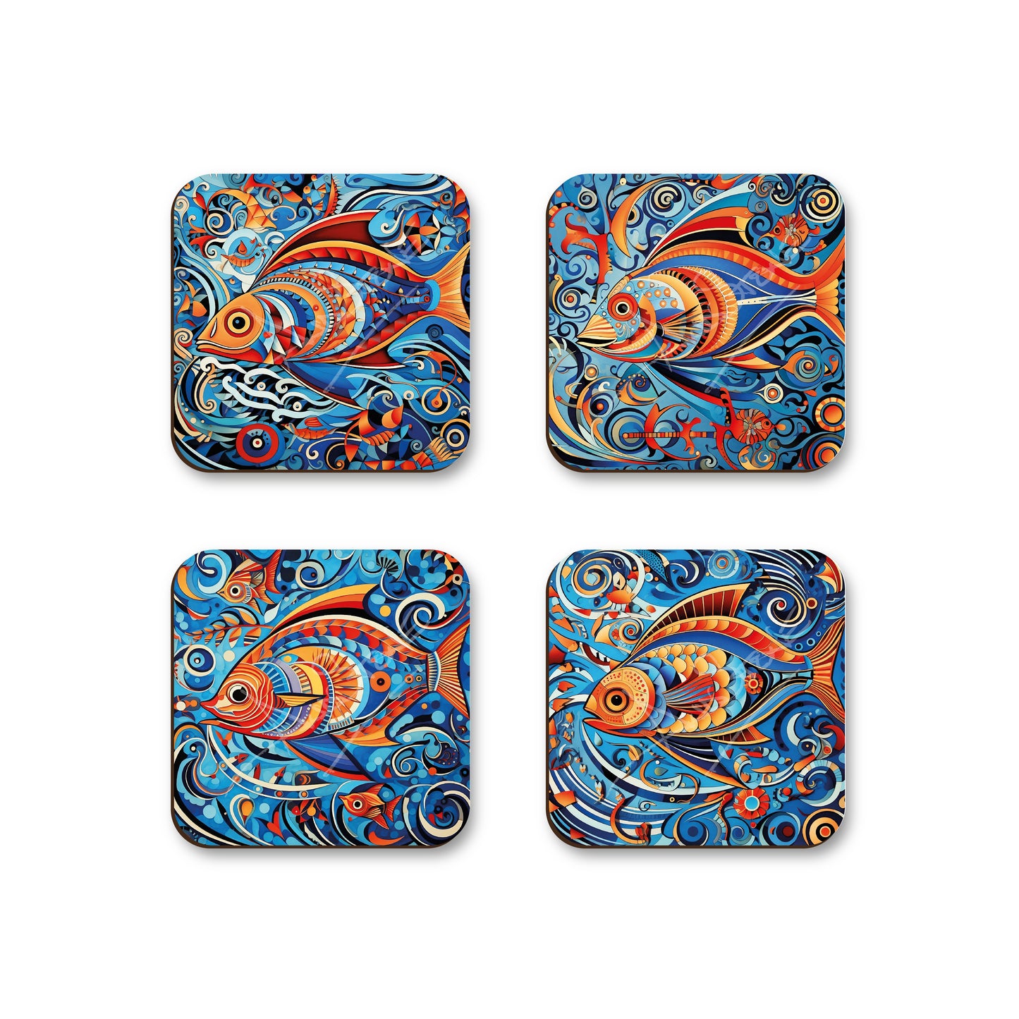 Abstract Fish Design Coasters - Set Of Four - 90mm x 90mm