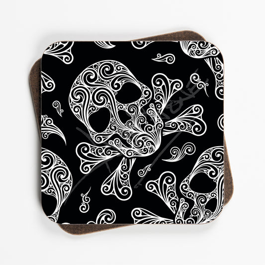 Black And White Skull And Cross Bones Design Coasters - Set Of Four - 90mm x 90mm