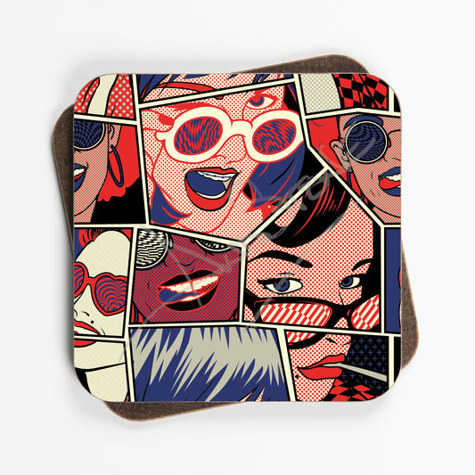 Retro Comic Girls Design Coasters - Set Of Four - 90mm x 90mm