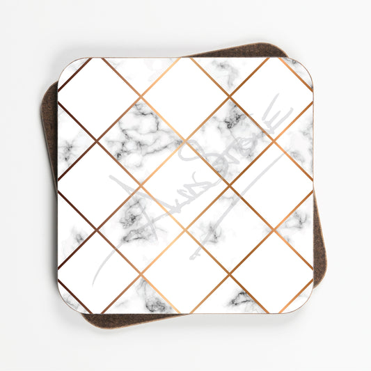 Gometric White Marble Pattern Design Coasters - Set Of Four - 90mm x 90mm