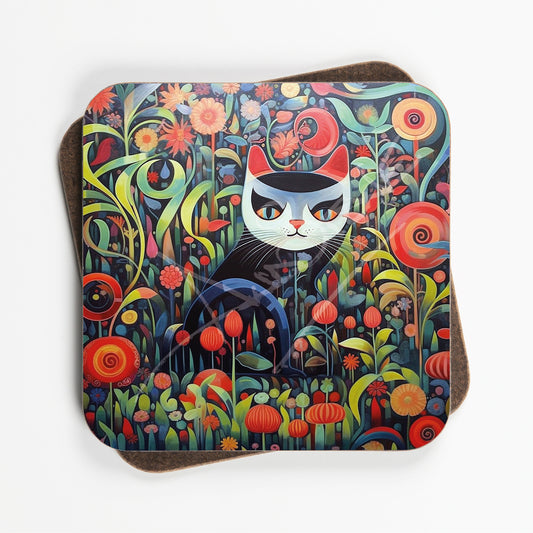 Abstract Art Cat Design Coasters - Set Of Four - 90mm x 90mm