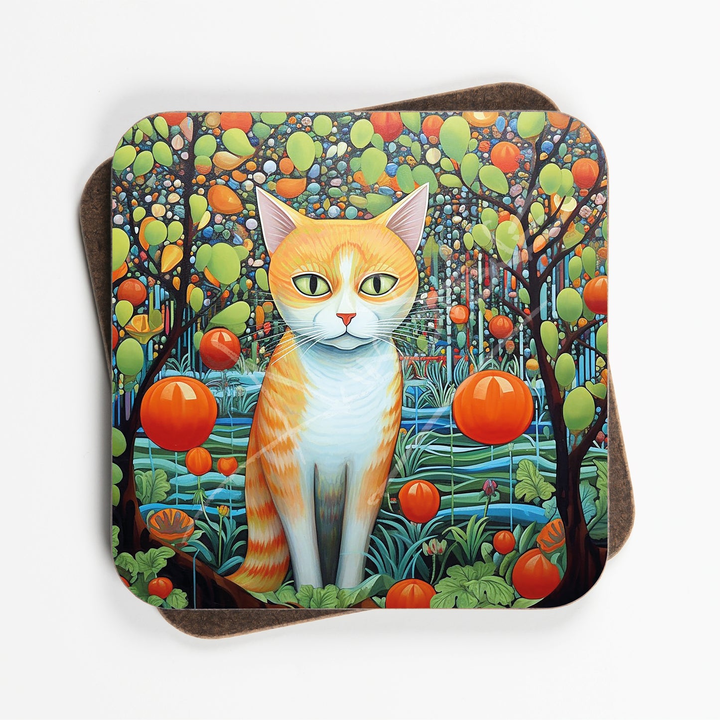Abstract Art Cat Design Coasters - Set Of Four - 90mm x 90mm
