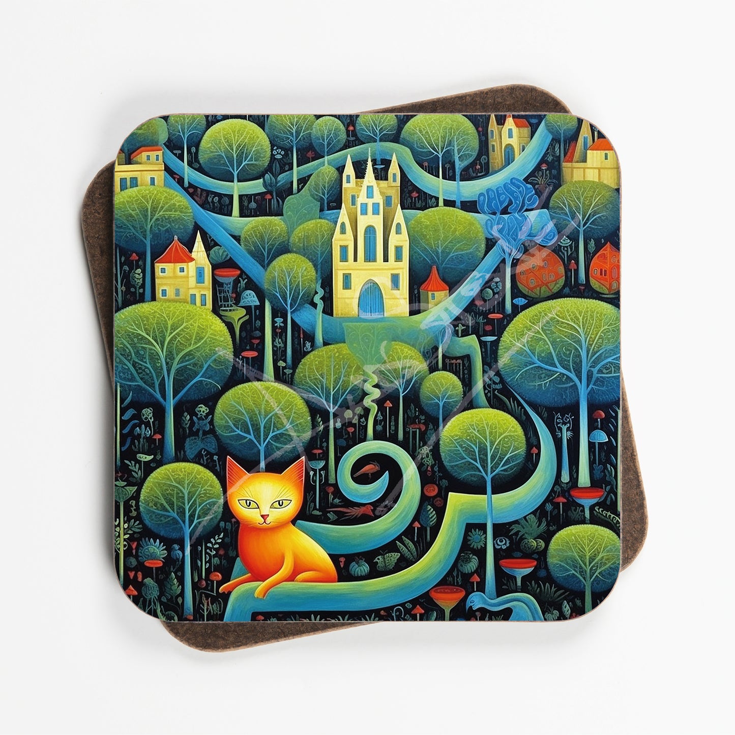 Abstract Art Cat Design Coasters - Set Of Four - 90mm x 90mm