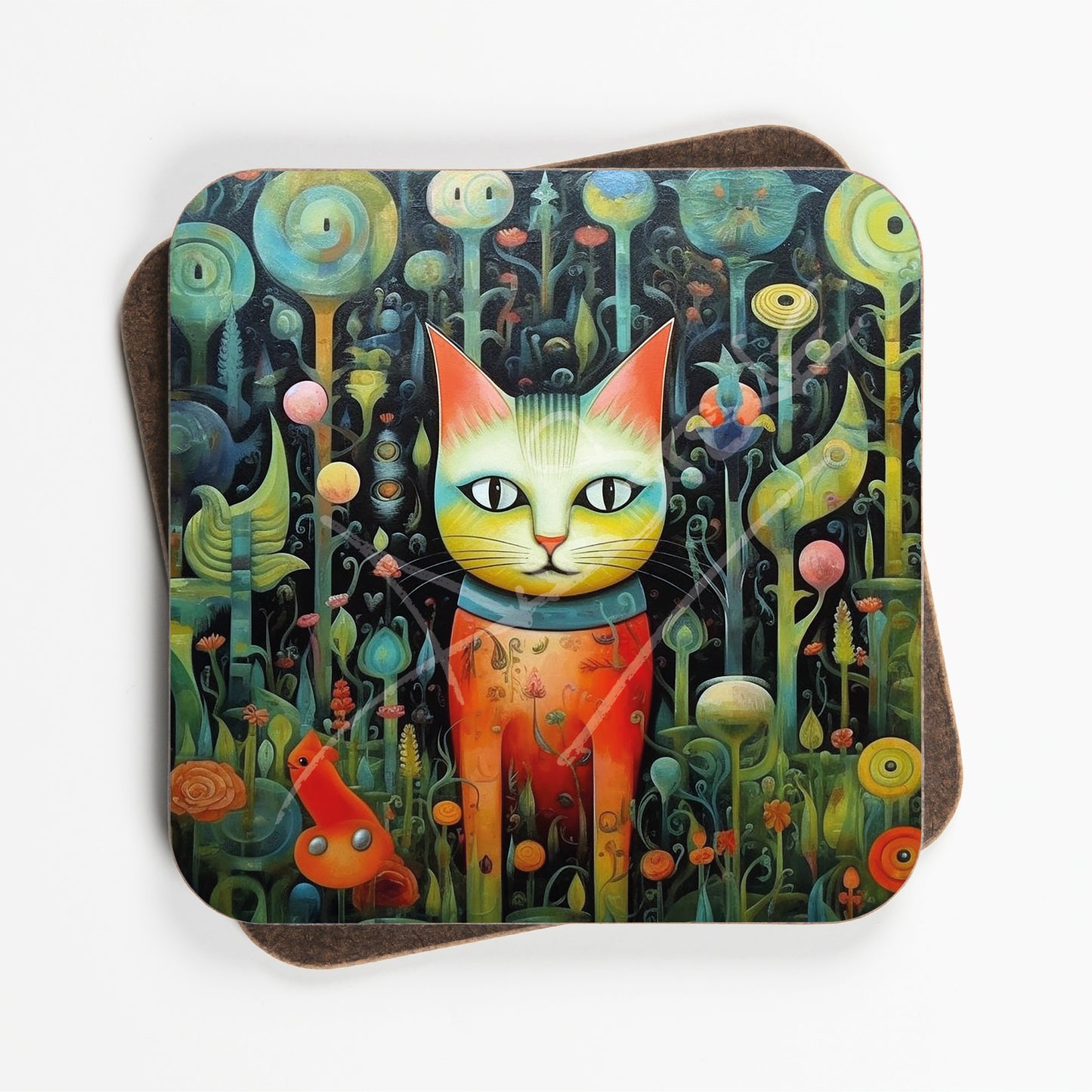 Abstract Art Cat Design Coasters - Set Of Four - 90mm x 90mm