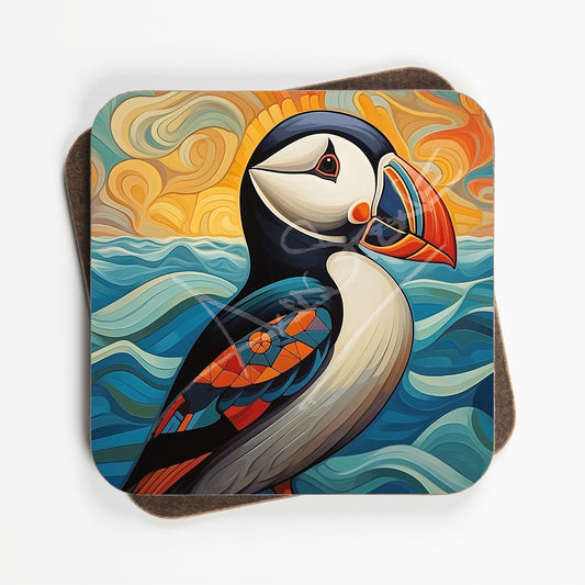 Abstract Art Puffin Design Coasters - Set Of Four - 90mm x 90mm