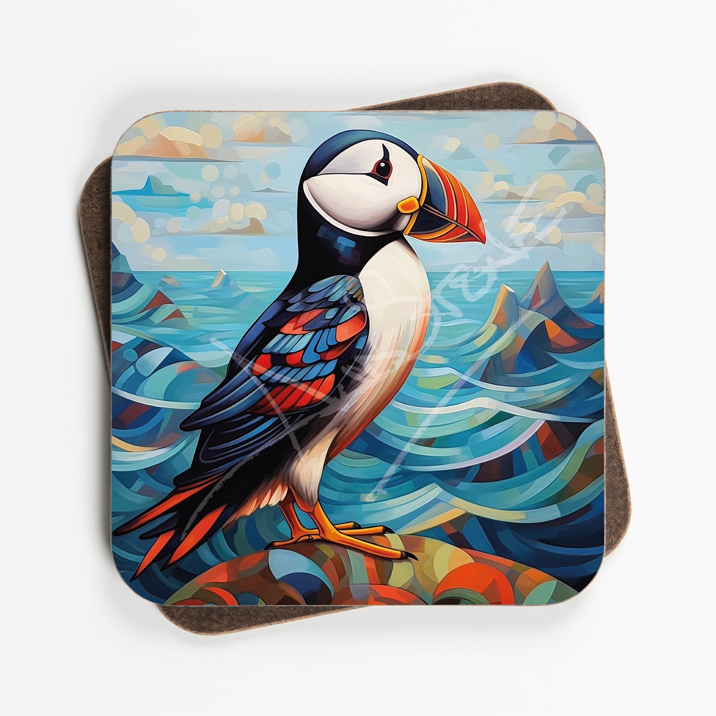Abstract Art Puffin Design Coasters - Set Of Four - 90mm x 90mm