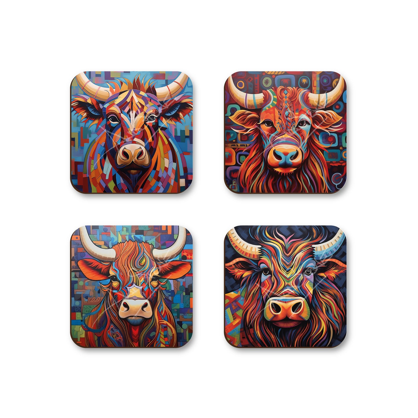Abstract Art Cow Design Coasters - Set Of Four - 90mm x 90mm
