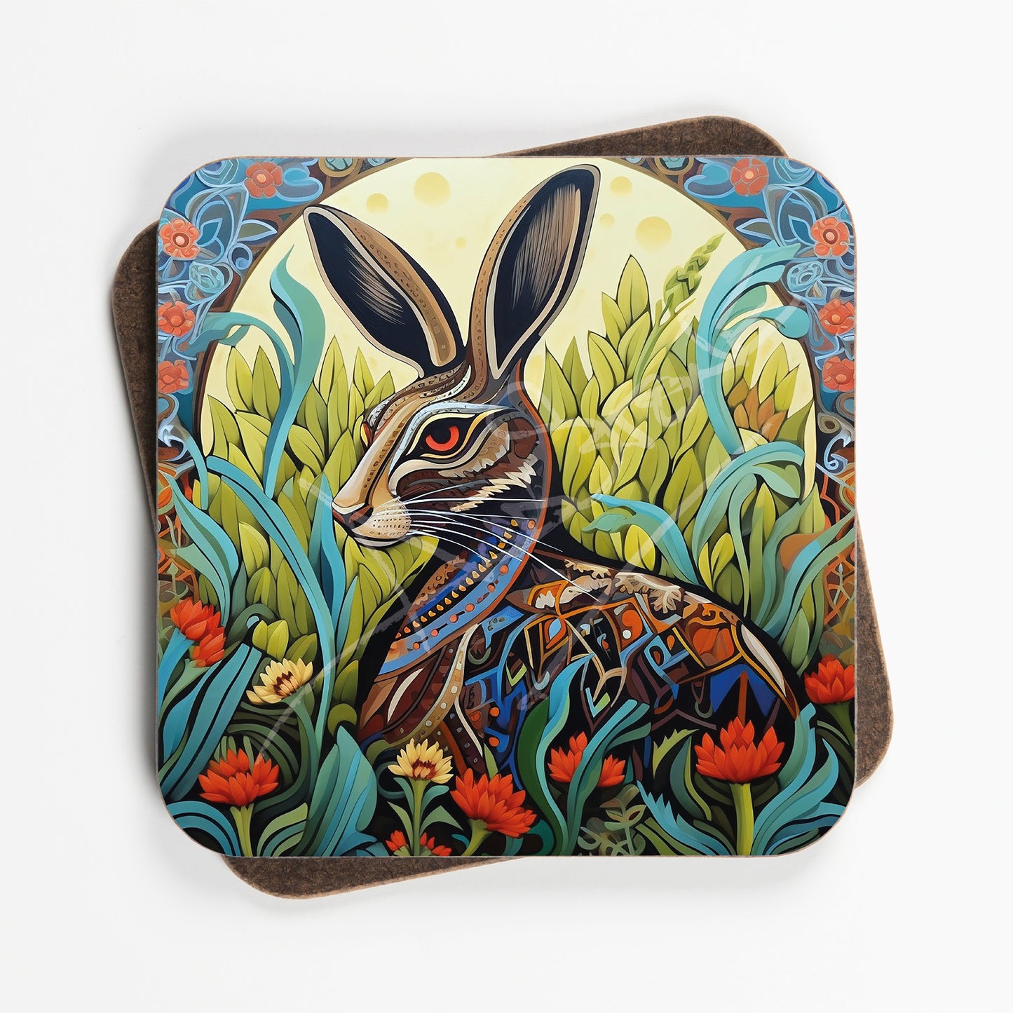 Abstract Art Rabbit Design Coasters - Set Of Four - 90mm x 90mm