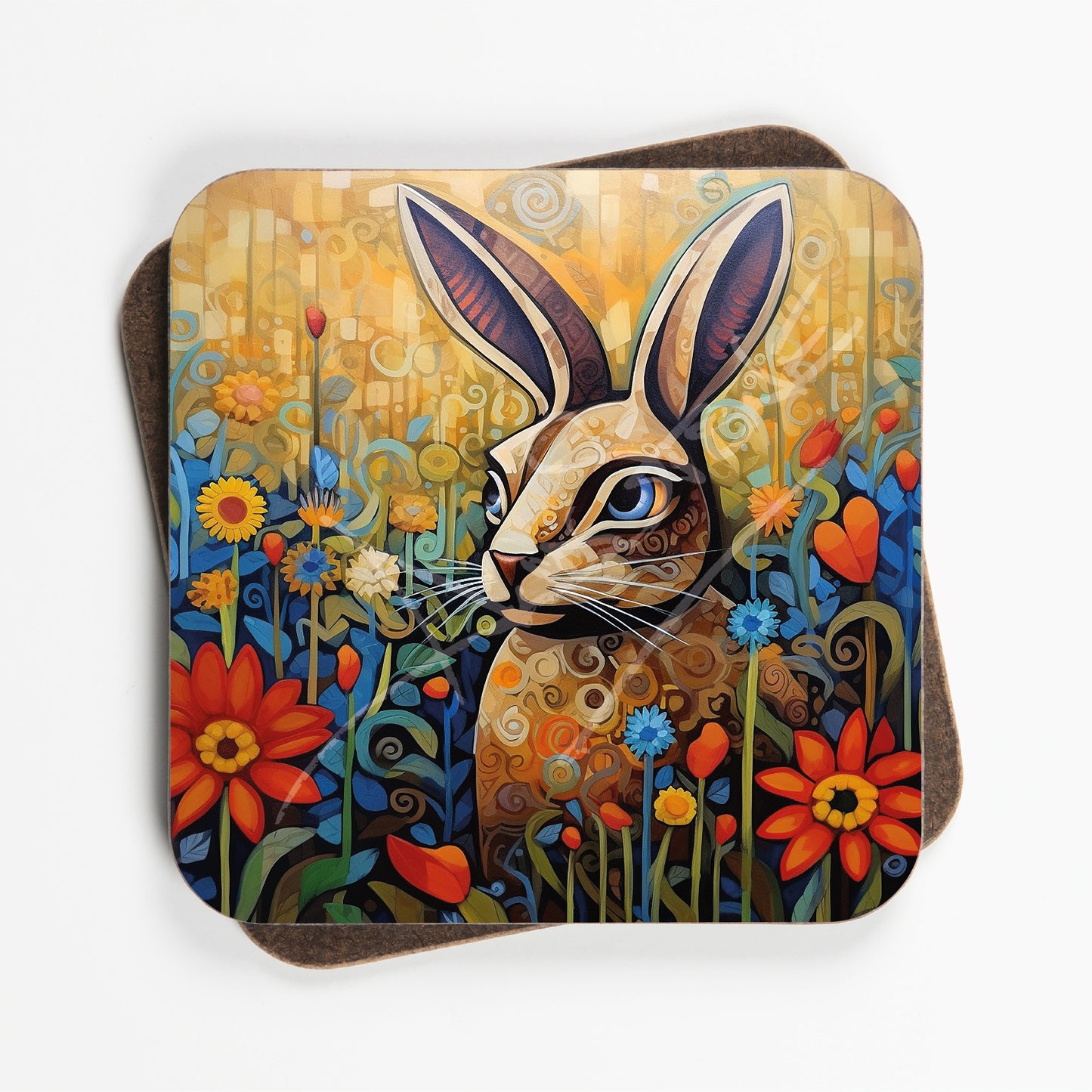 Abstract Art Rabbit Design Coasters - Set Of Four - 90mm x 90mm
