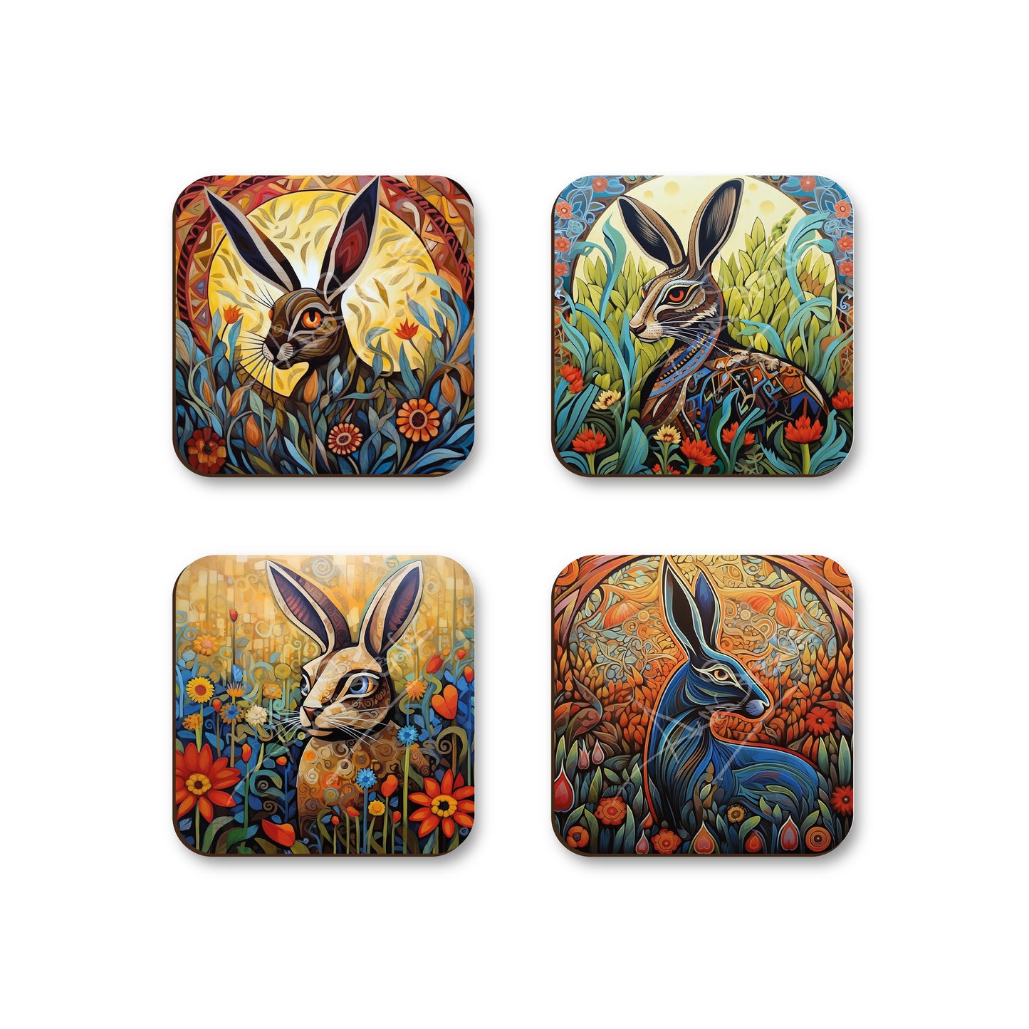 Abstract Art Rabbit Design Coasters - Set Of Four - 90mm x 90mm