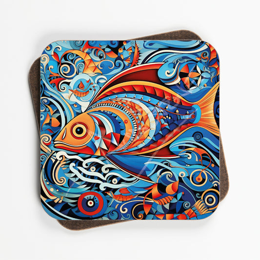 Abstract Fish Design Coasters - Set Of Four - 90mm x 90mm